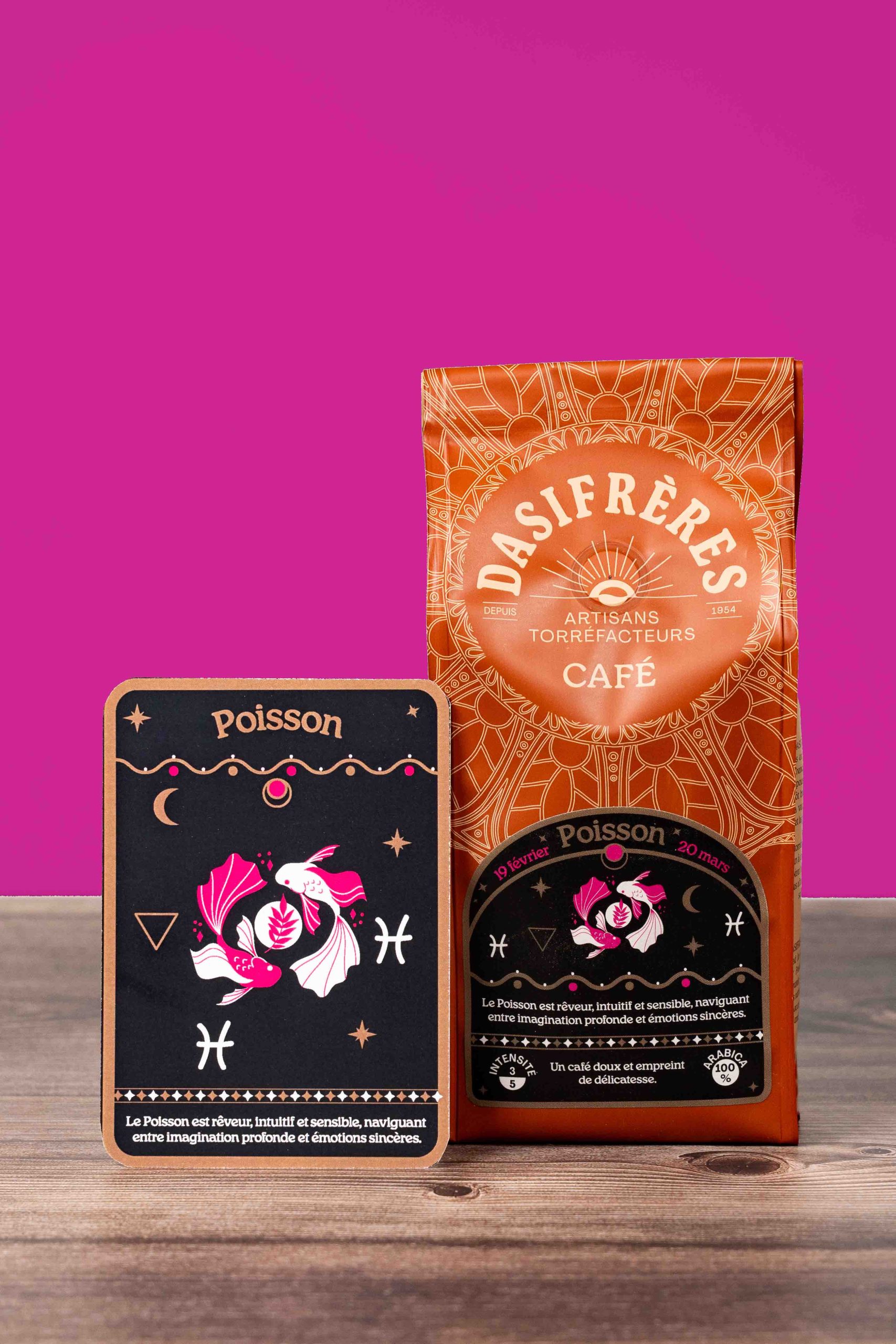 Café astrologique Poisson : un Arabica doux et rêveur, délicat et émotionnel. Un café onirique, fait pour les cœurs ouverts et l’imaginaire sans limite