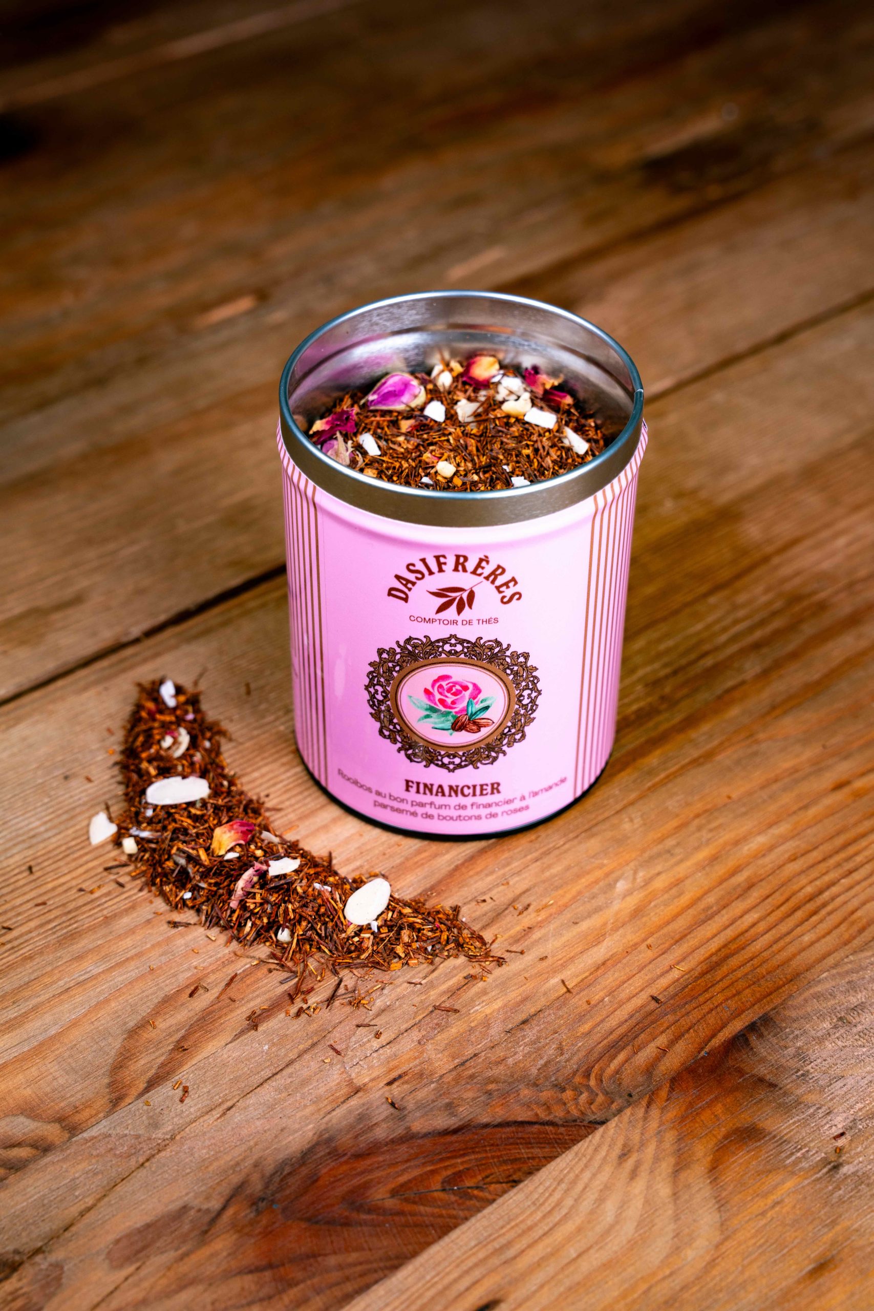 financier rooibos amande rose boite métal