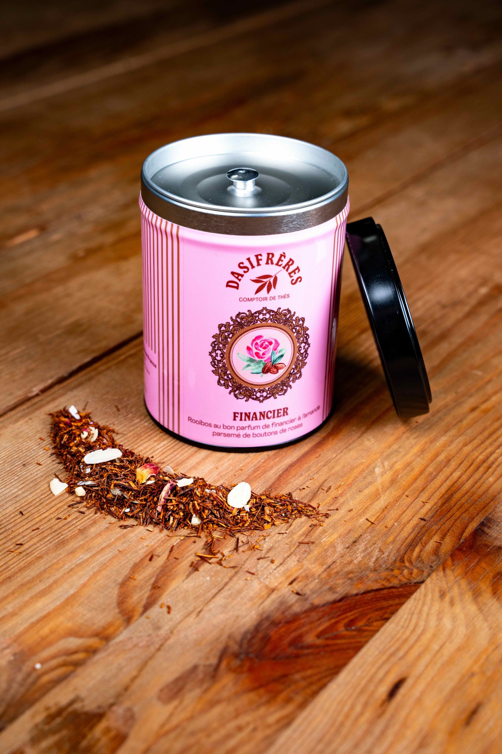 financier rooibos amande rose boite métal
